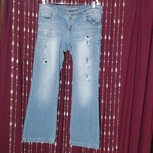 Size 16 Distressed Destroyed Ariya Bootcut Jeans w/ Sequin Pockets